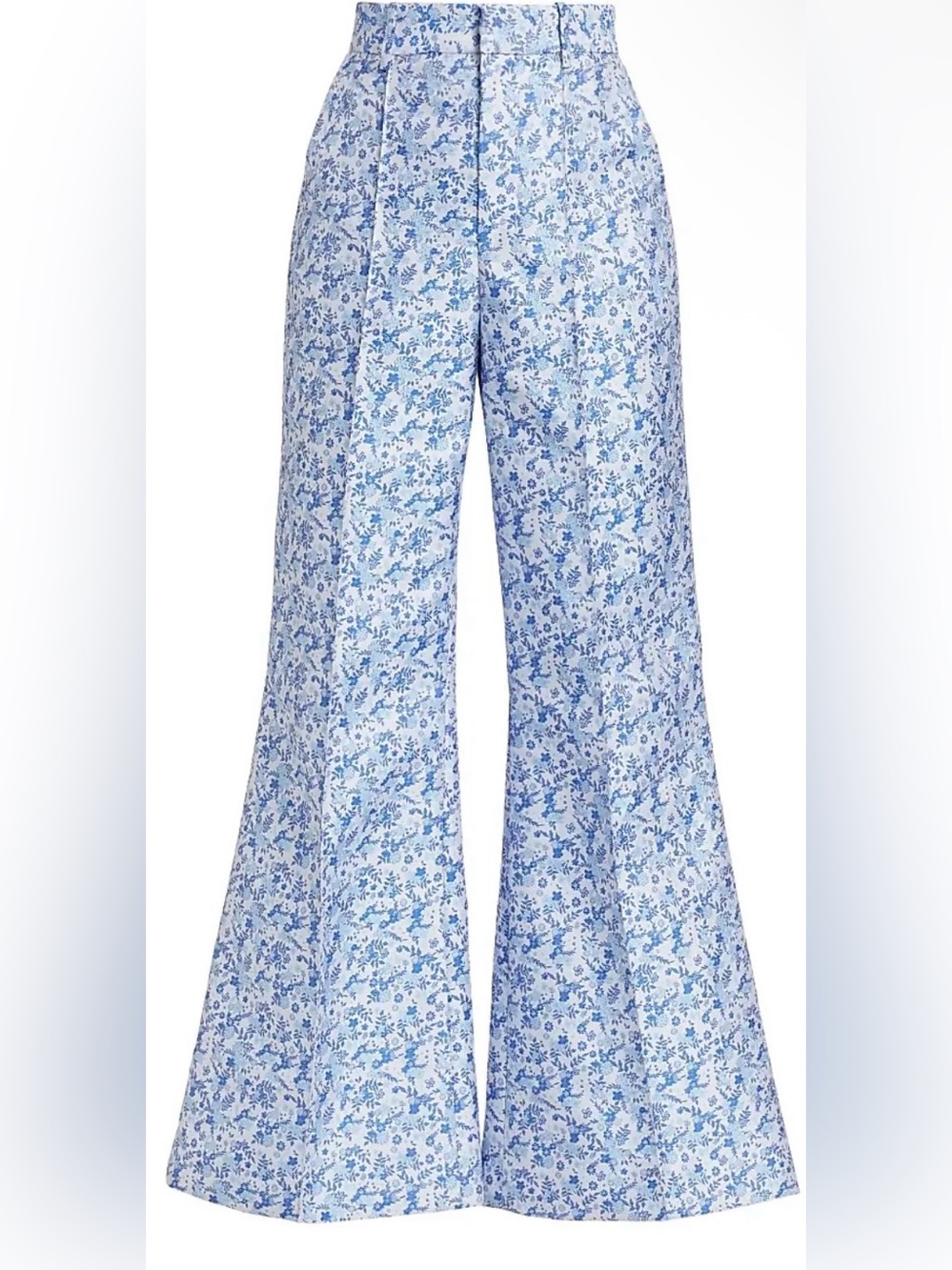 Rosie Assoulin Women's Floral Jacquard Flared Pants - Blue Sz 4